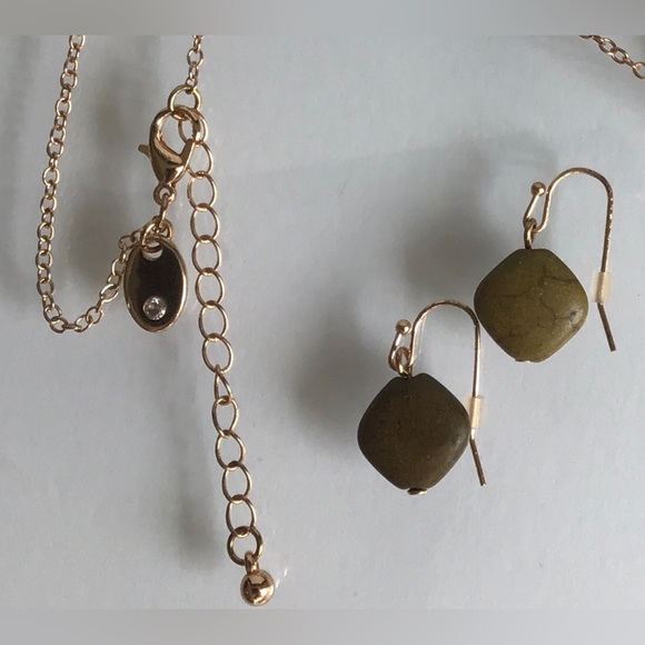 Frosted Natural Stone Rust Green Matte Finish Chiclet Bead Necklace & Earrings - Picture 7 of 8